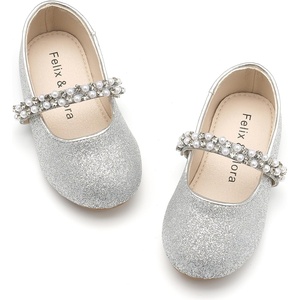 image:imageFelix amp Flora Girls Toddler Little Ballet Shoes  Flower Girls Mary Jane Flats Dress Shoes Party WeddingB862glitter Silver