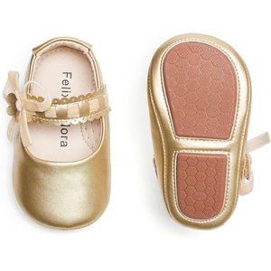 image:imageFelix amp Flora Soft Sole Baby Shoes  Infant Baby Girls Ballet Flats Moccasinss Rubber Sole Walking Crib ShoesBn33gold