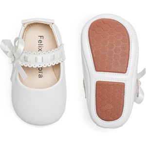 image:imageFelix amp Flora Soft Sole Baby Shoes  Infant Baby Girls Ballet Flats Moccasinss Rubber Sole Walking Crib ShoesBn33white
