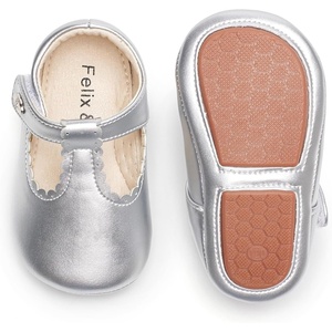 image:imageFelix amp Flora Soft Sole Baby Shoes  Infant Baby Girls Ballet Flats Moccasinss Rubber Sole Walking Crib ShoesBn37silver