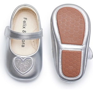 image:imageFelix amp Flora Soft Sole Baby Shoes  Infant Baby Girls Ballet Flats Moccasinss Rubber Sole Walking Crib ShoesBn42silver