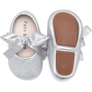 image:imageFelix amp Flora Soft Sole Baby Shoes  Infant Baby Walking Shoes Moccasinss Rubber Sole Crib ShoesB10silver