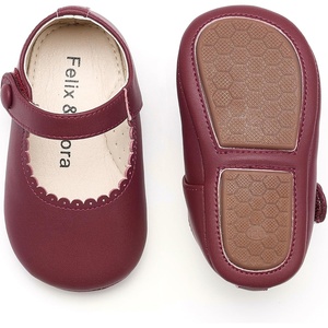 image:imageSoft Sole Baby Dress Shoes  Infant Baby Walking Shoes Moccasinss Rubber Sole Crib ShoesB8725burgundy
