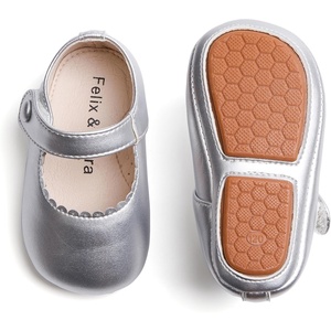 image:imageSoft Sole Baby Dress Shoes  Infant Baby Walking Shoes Moccasinss Rubber Sole Crib ShoesB8725silver